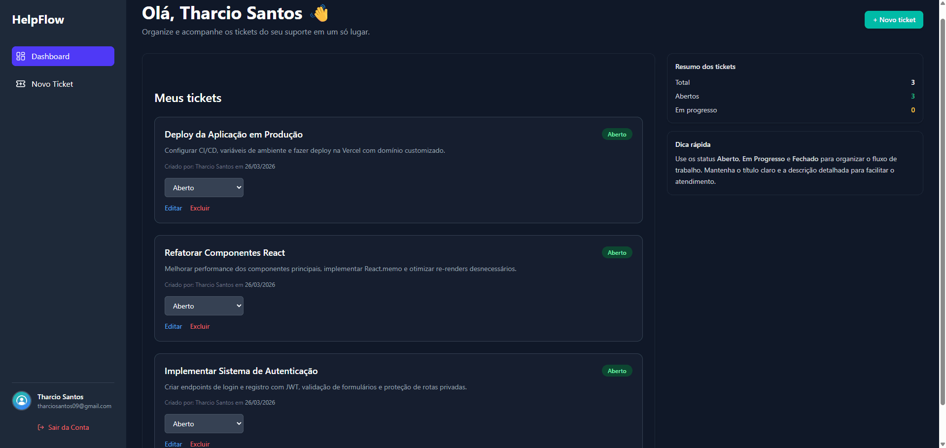 Preview do projeto HelpFlow — Sistema de Help Desk